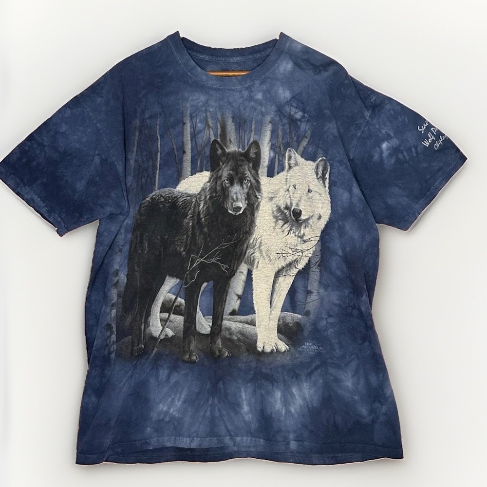 Vintage 2003 The Mountain Black White Wolf Tie Dye Graphic T Shirt XL USA